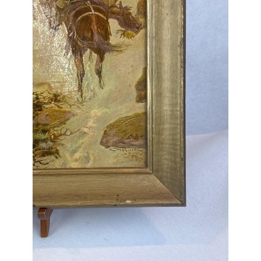 Vintage Western Landscape Painting Horse Rider Framed Charles M Russell - Picture 3 of 12